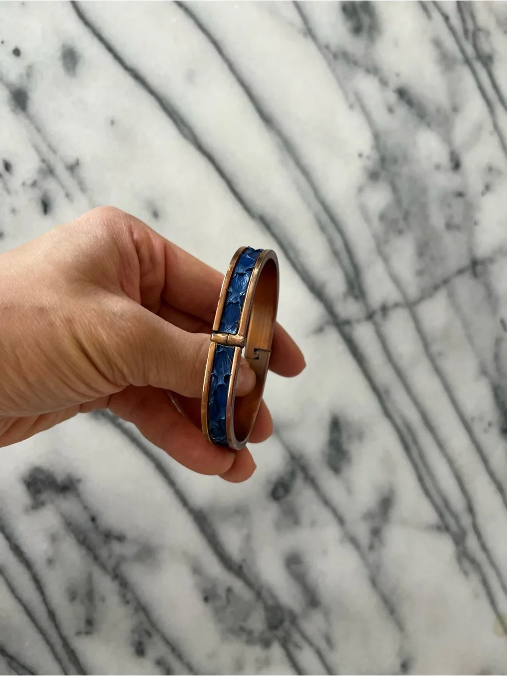 1970S Chanel Interlocking CC Cuff Bracelet Blue Snakeskin RARE Vintage